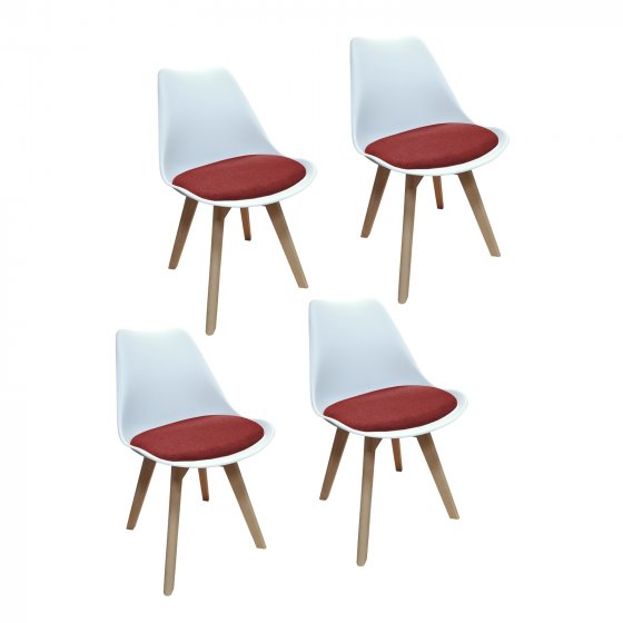 Esszimmerstuhl 4er Set Atlanta Weiß/Rot