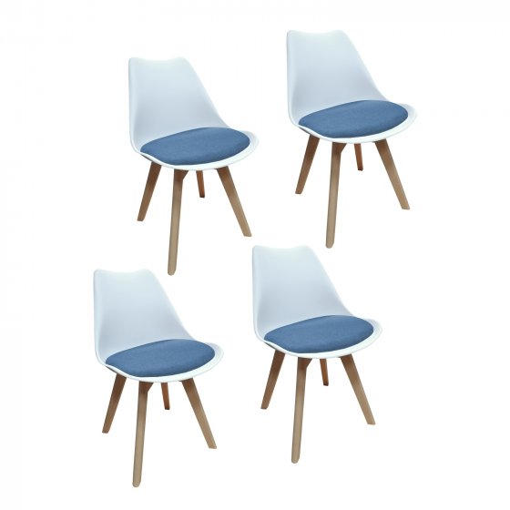 Esszimmerstuhl 4er Set Atlanta Weiß/Blau