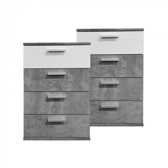 Nachtkommode 4 Schubladen Nina Beton Weiß 2er-Set 