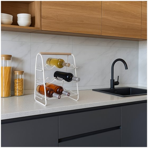 Weinregal aus Metall mit Holzgriff Platz für 9 Flaschen 