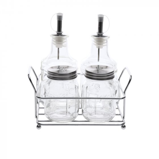 Menage-Set unbefüllt 5 Teile Glas/Metall 