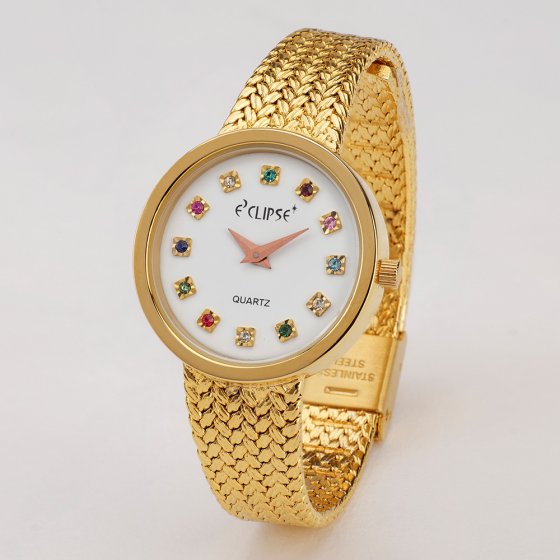 Vergoldete Damenuhr mit Edelsteinen 