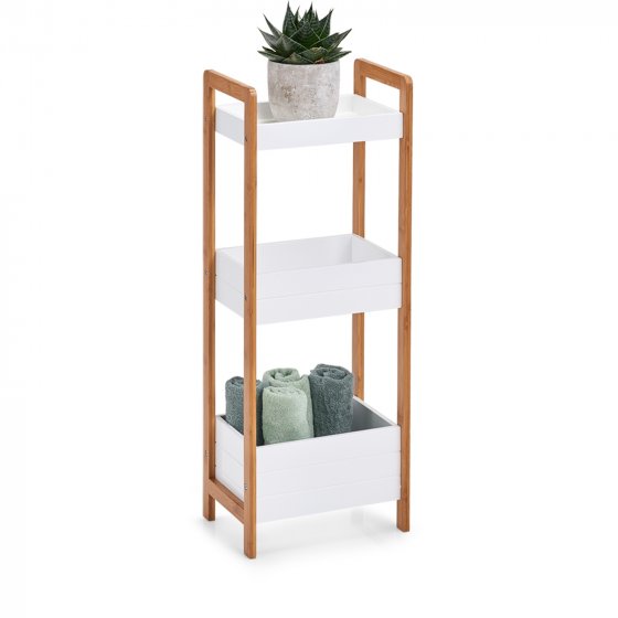 Standregal mit 3 Ablagefächern, weiß Bambus, MDF 
