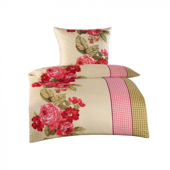 Bettwäsche 2-teilig 135 x 200 Microfaser Beige/Rosa