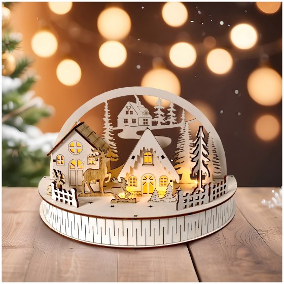LED Dekobogen Winterdorf und Rehe Weihnachtsdeko mit 5 LEDs 