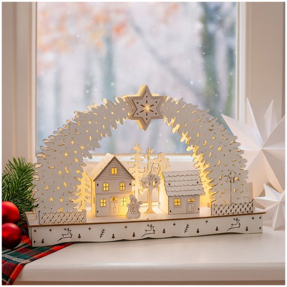 Leuchtbogen in modernem Weiß Weihnachtsdorf 