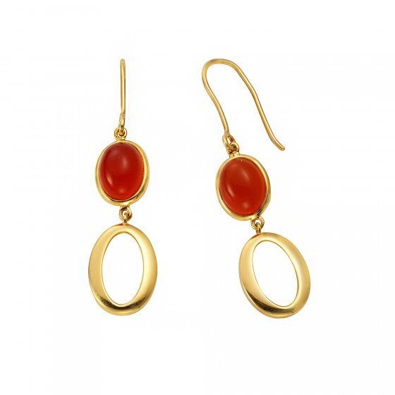 Ohrringe Silber 925 vergoldet 30mm lang mit echtem roten Carneol 