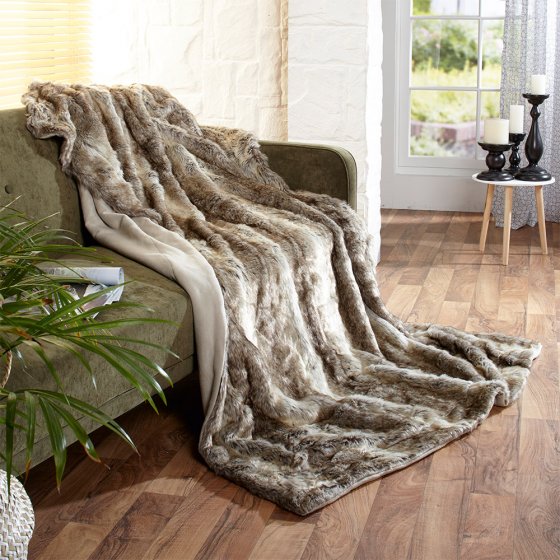 Fellimitat Wohndecke „Wolf” Braun