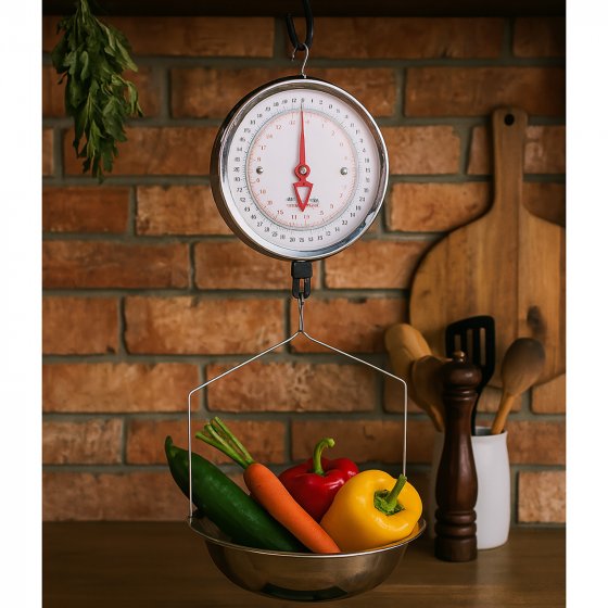 Analoge Hängewaage mit Edelstahl-Schale Robuste Marktwaage für Lebensmittel 