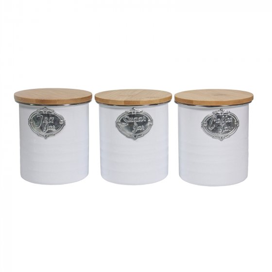 Vorratsdosen 3er-Set mit Holzdeckel Landhaus Weiß 