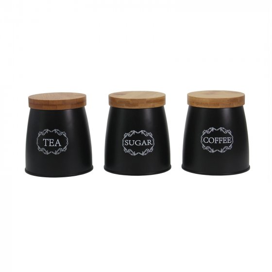 Vorratsdosen 3er-Set mit Holzdeckel Landhaus Schwarz 