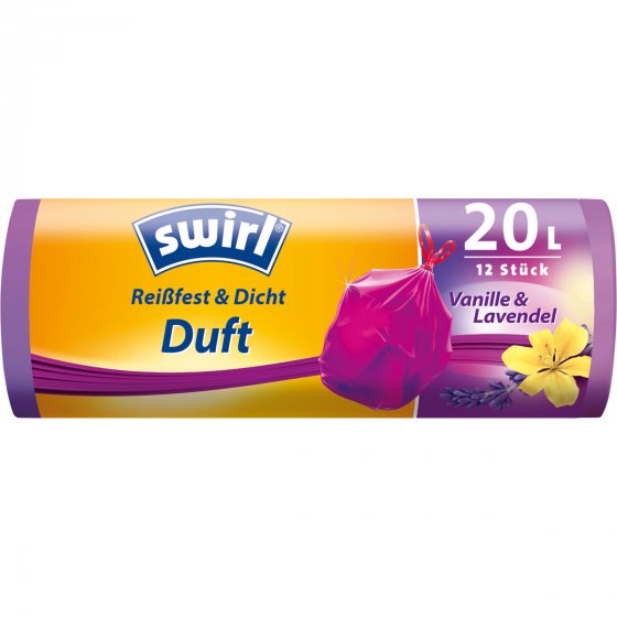 Swirl Duft Müllbeutel Vanille Lavendel mit Zugband 20 Liter 12 Beutel 