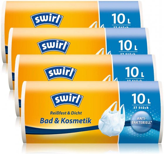 Swirl Müllbeutel mit Tragegriff Antibakteriell 37 Beutel 4er Pack 