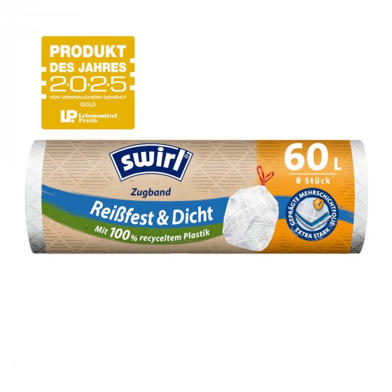 Swirl Müllbeutel mit elastischem Zugband 60l 8er Packung 