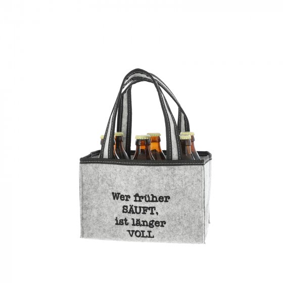 Flaschentasche mit lustigem Spruch "Wer früher säuft, ist länger voll"