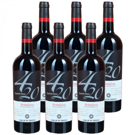 Bio Colle al Vento Primitivo Salento IGP Rotwein trocken 750ml 6er Pack 
