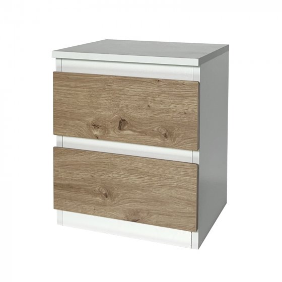 Nachtkommode 2 grifflose Schubladen Thekla Weiß-Artisaneiche 