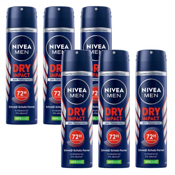Nivea Men Deo Spray Dry Impact 72h Anti Transpirant 150ml 6er Pack 