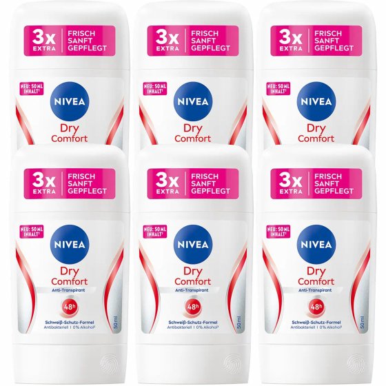 Nivea Deo Stick Dry Comfort Plus Anti Transpirant 50ml 6er Pack 