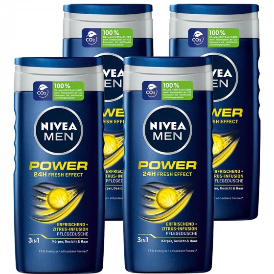 Nivea Men Duschgel Power 24H Fresh Effect Pflegedusche 250ml 4er Pack 