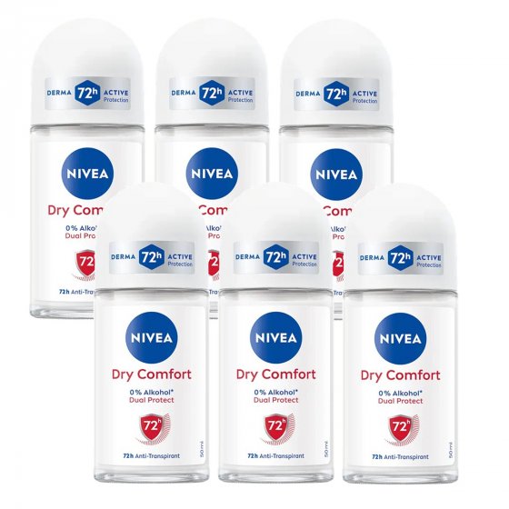 Nivea Deo Dry Comfort Roll On 72h Anti Transpirant 50ml 6er Pack 