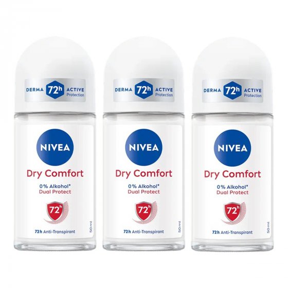 Nivea Deo Dry Comfort Roll On 72h Anti Transpirant Schutz 50ml 3er Pack 