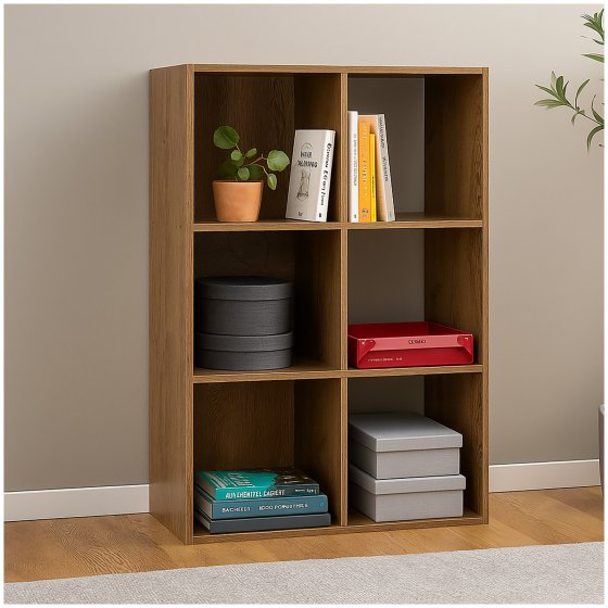 Standregal Eiche 6 Fächer 60 x 90 x 30 cm vielseitig als Regal oder Raumteiler 