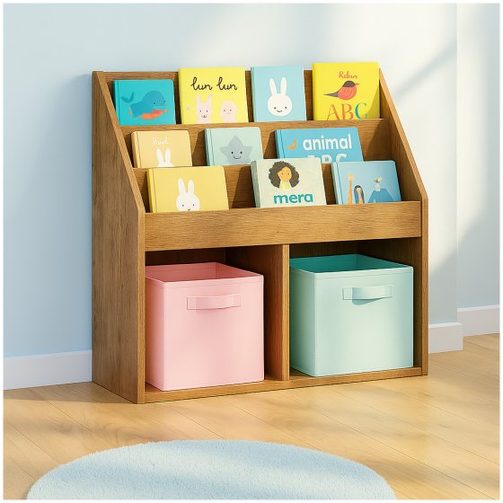 Kinderregal Aufbewahrungsregal mit 5 Fächern Bücherregal für Kinderzimmer Eiche 