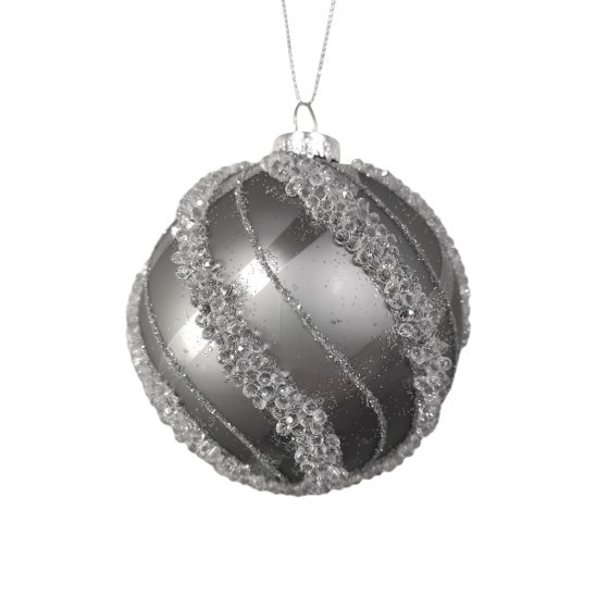 Weihnachtskugel Ø 8 cm Silber mit Glitzersteinen 