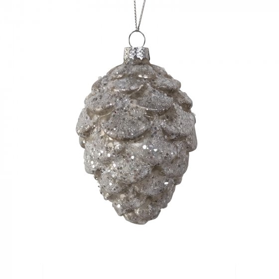 Christbaumschmuck in Zapfenform Weiß Glitzer 