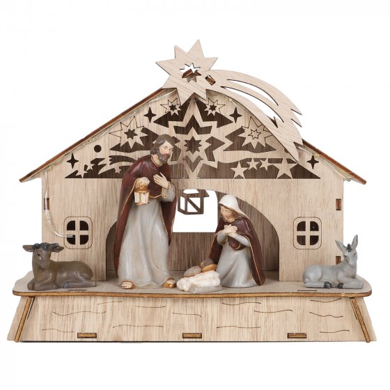 Krippe beleuchtet Heilige Familie 