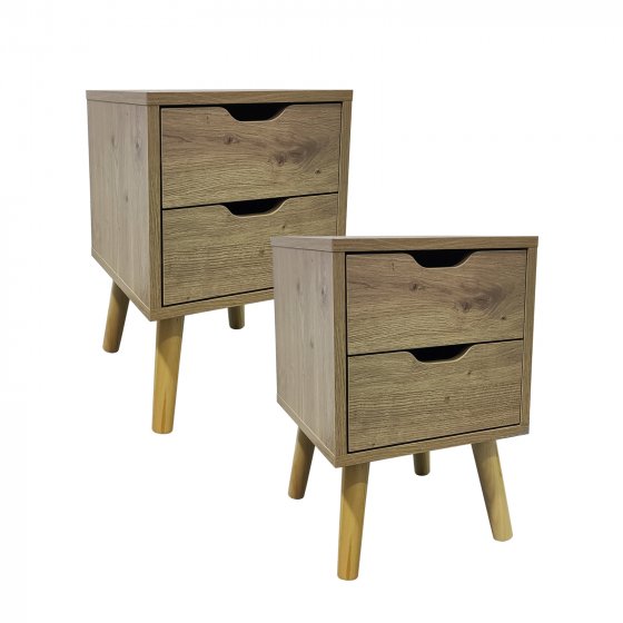 Nachttisch 2 Schubladen 2er-Set Thekla Artisaneiche 