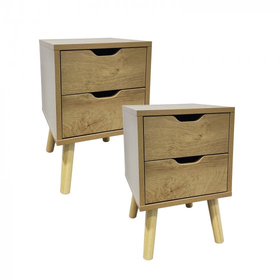 Nachttisch 2 Schubladen 2er-Set Thekla Baumscheibe 
