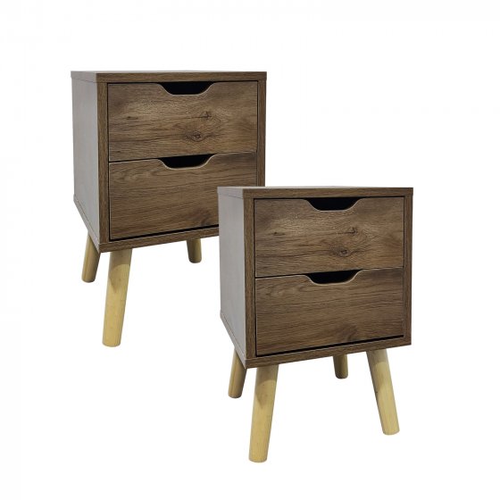 Nachttisch 2 Schubladen 2er-Set Thekla Eiche 