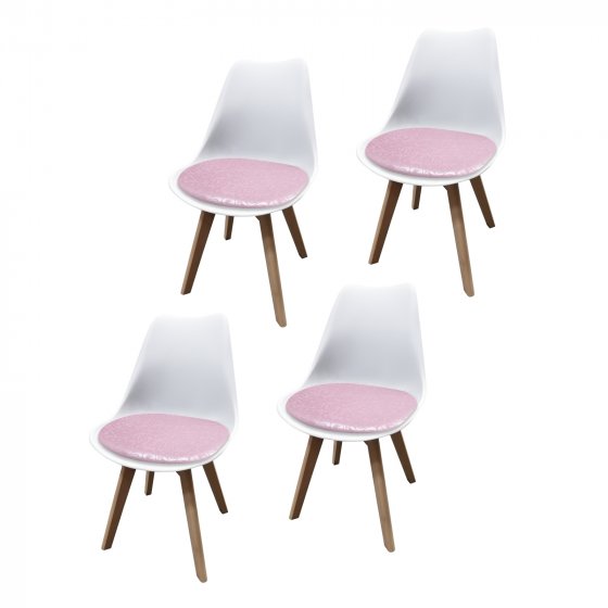 Esszimmerstuhl 4er Set Weiß mit Kunstledersitz Atlanta Rosa mit Ornament