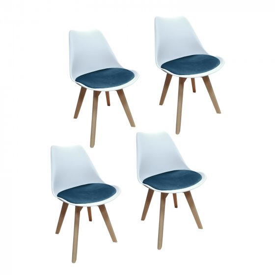 Esszimmerstuhl Samt 4er Set Atlanta Weiß/Blau 