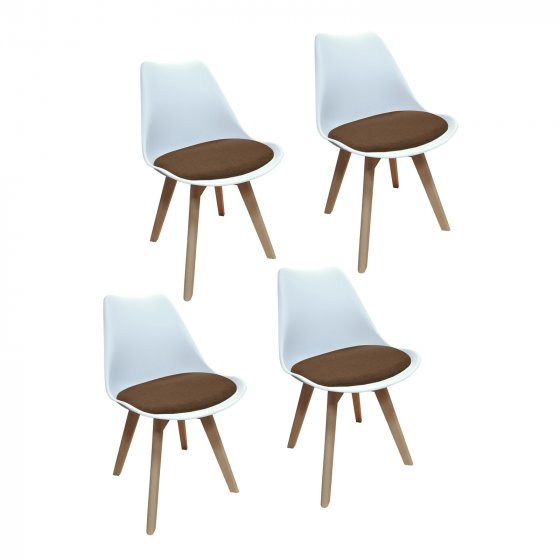 Esszimmerstuhl 4er Set Atlanta Weiß, Braun 