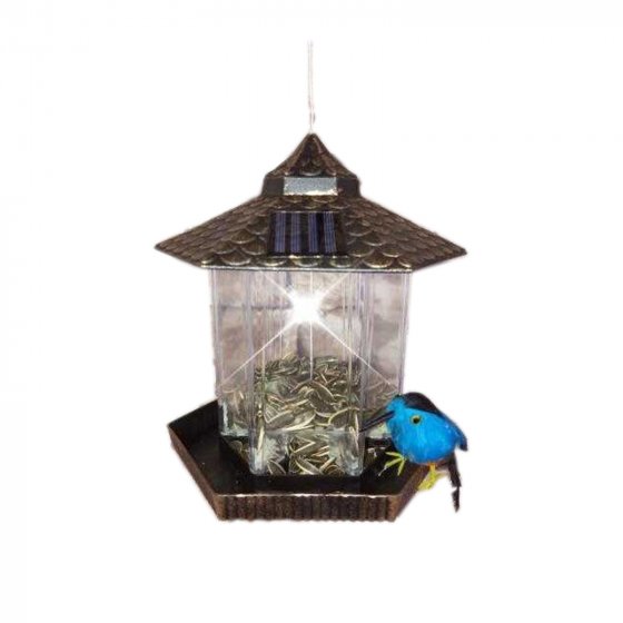 Vogelfutterhaus Nessa Metallic Gold mit Solarpanel