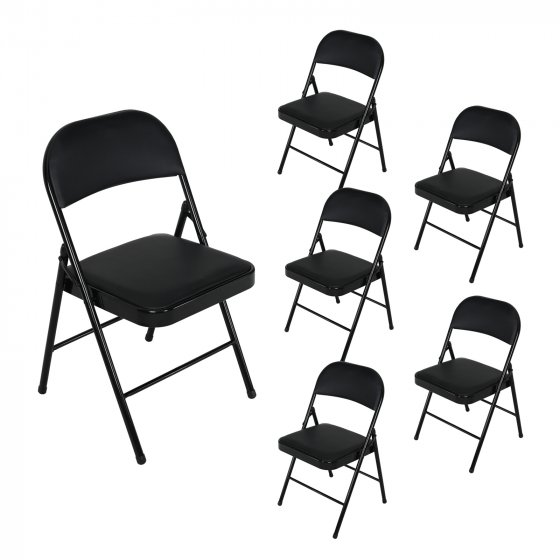 Klappstuhl Kunstleder Gestell Schwarz 6er-Set Schwarz