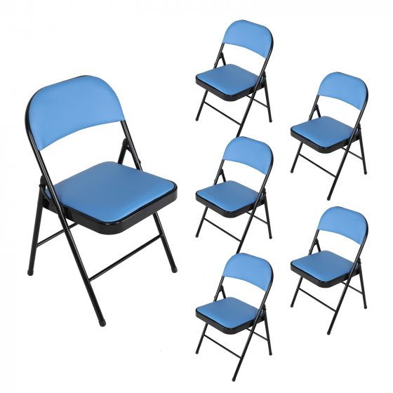 Klappstuhl Kunstleder Gestell Schwarz 6er-Set Blau
