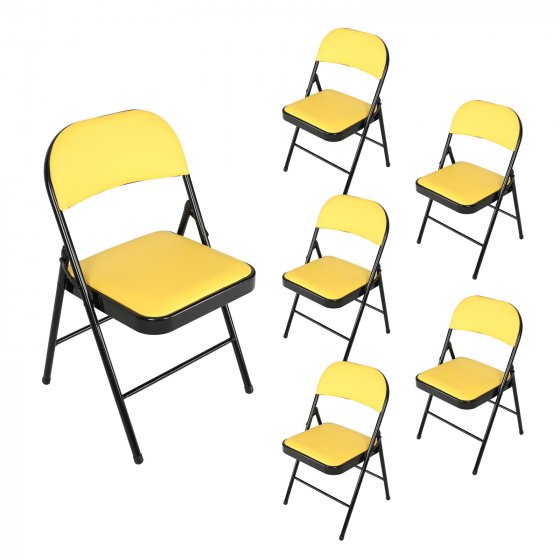 Klappstuhl Kunstleder Gestell Schwarz 6er-Set Gelb