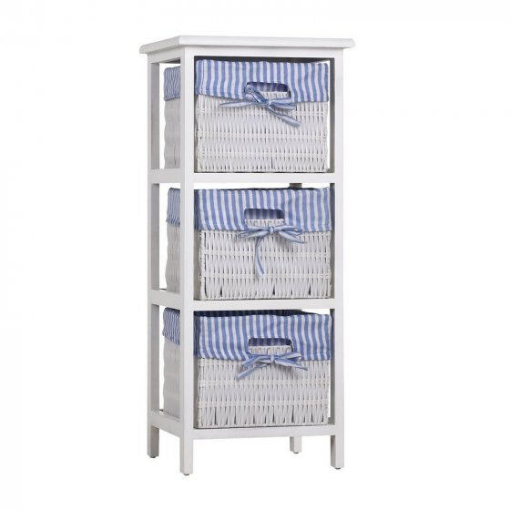 Regal mit 3 Körben Mia Landhaus Weiß Blau 