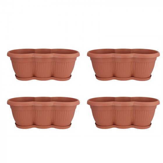 Blumenkasten mit Untersetzer 40 cm 4er Set Terracotta 