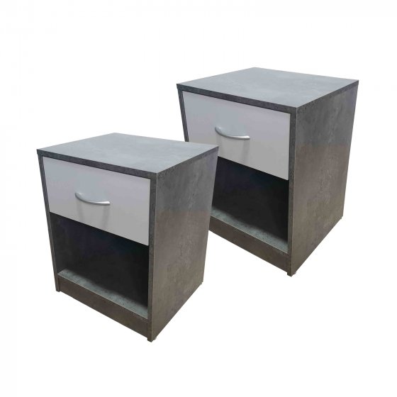 Nachtschrank 2er Set Nina Beton Weiß