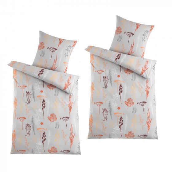 Mikrofaser Flausch Bettwäsche 2 Sets Grau/Orange