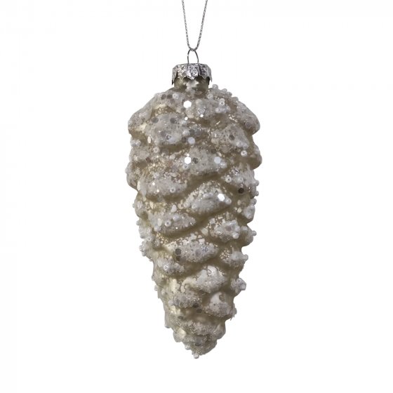 Christbaumschmuck in Zapfenform Weiß Glitzer