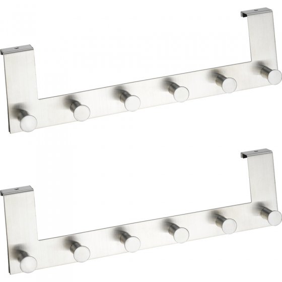 Türgarderobe Edelstahl Mod. Celano 2er Set, je 6 Haken, für Türfalzstärken bis 2 cm 