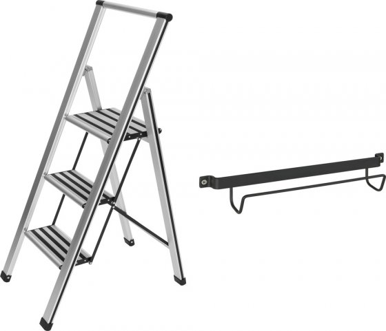 Alu-Design Klapptrittleiter 3-stufig inklusive Leiternhalter, mit rutschsicheren XXL-Stufen