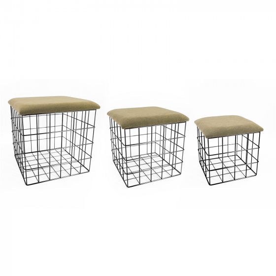 Korb, Metall, 3-er Set mit Samtdeckel 