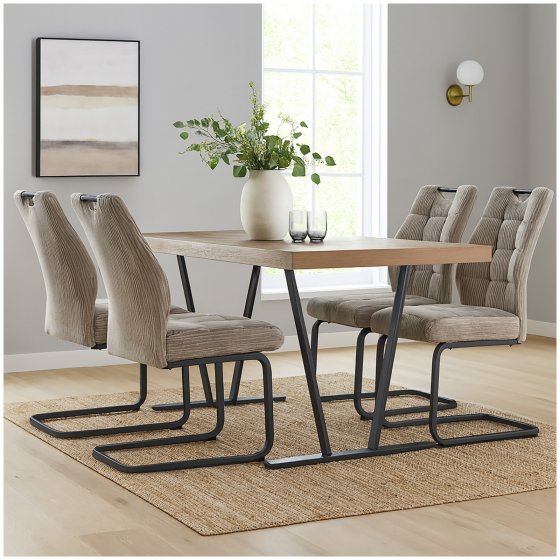 Modernes 4er Set Schwingstühle Taupe mit trendigem Cord-Bezug 
